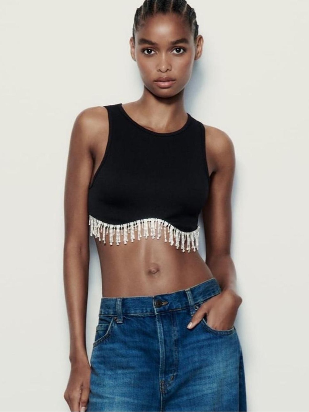 NWOT Zara Rhinestone Crop Top XS
